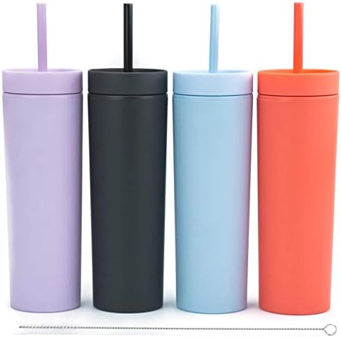 SKINNY TUMBLERS (4 pack) Matte Pastel Colored Acrylic Tumblers with Lids and Straws |16oz Double Wal | Amazon (US)