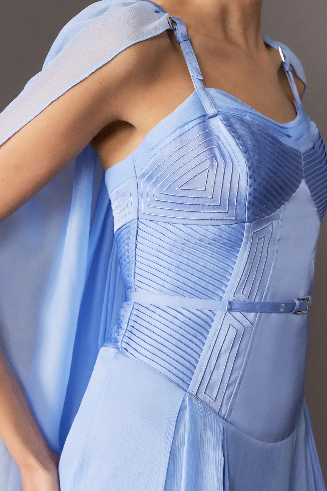 Dresses | Archive Collection - Corset Detail Georgette Cape Woven Maxi Dress | KarenMillen | Karen Millen US