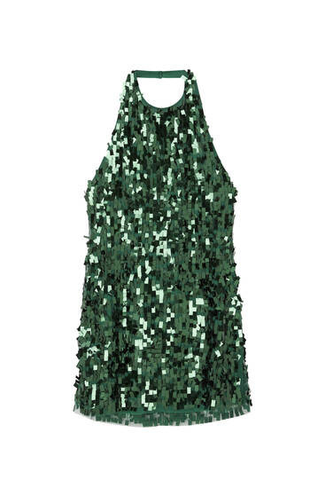 SHORT SEQUINNED HALTER DRESS | PULL and BEAR UK