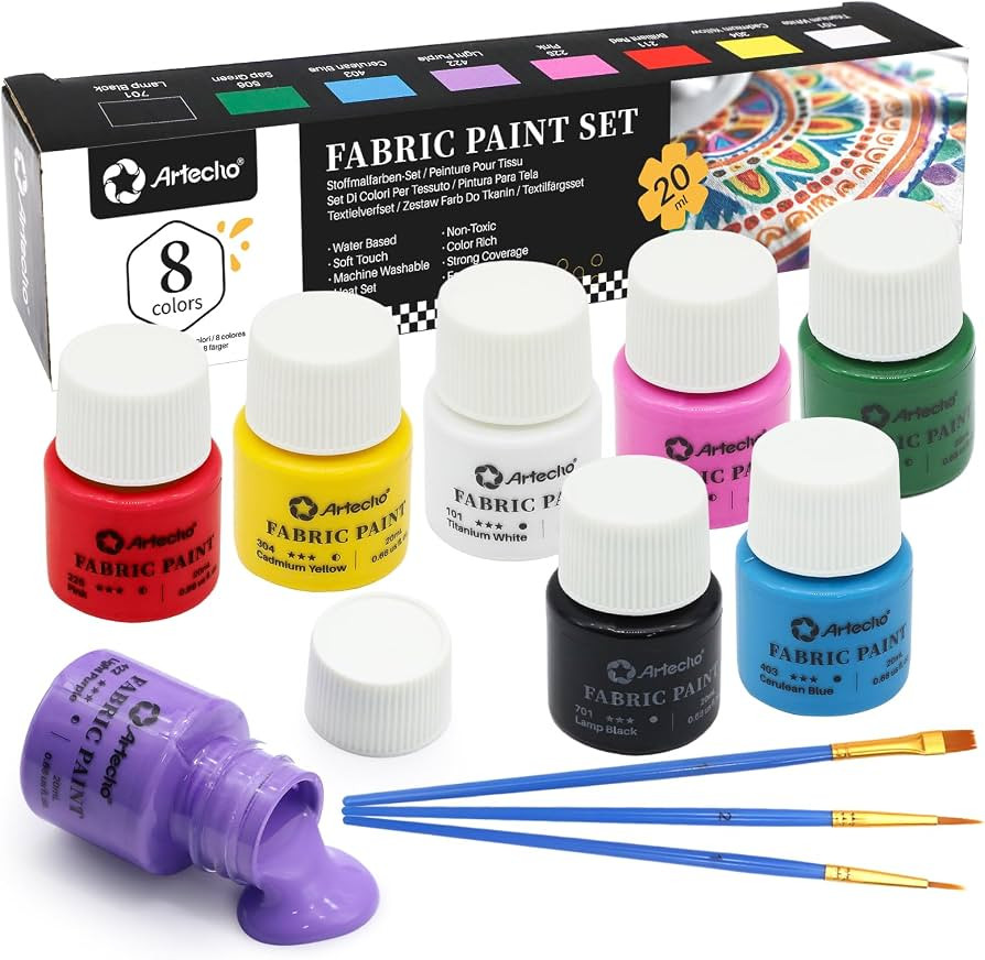 Artecho Fabric Paint Set - 8 Colors (20ml / 0.7 oz Each) Permanent Clothing Paint for DIY T-Shirt... | Amazon (US)