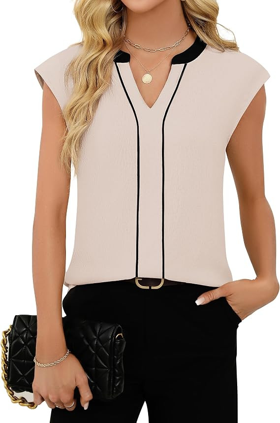 Fayenne Womens Short Sleeve Tops Dressy Casual V Neck Color Block Business Casual Outfits Work Bl... | Amazon (US)
