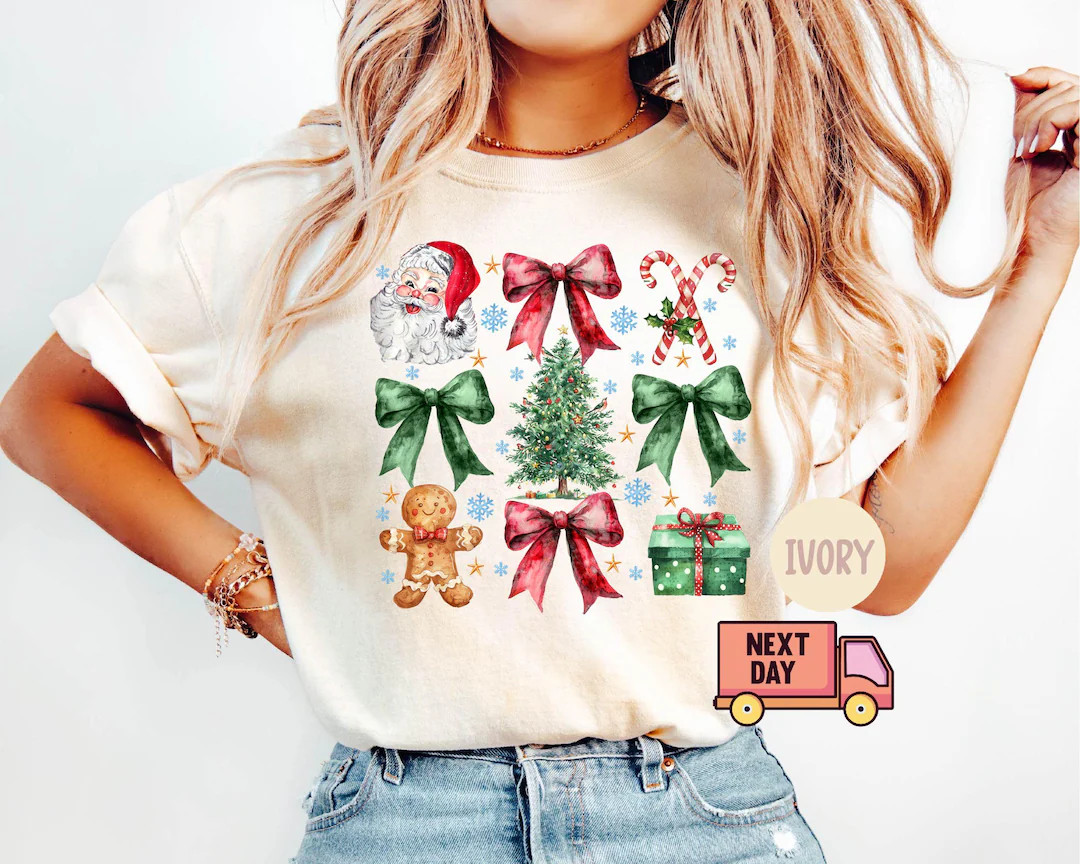 Comfort Colors Christmas Shirt, Coquette Christmas Shirt, Coquette Bow T-shirt, Christmas Trendin... | Etsy (US)