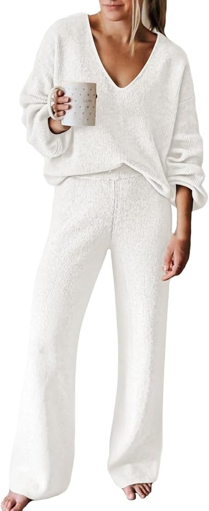 Pink Queen Women's 2 Piece Long Sleeve Top and Wide Leg Pants Sweater Set | Amazon (US)