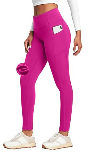 Heathyoga Hot Pink Women's Yoga Leggings Winter High Waisted Thermal Fleece Lined Leggings with Pockets | Amazon (US)