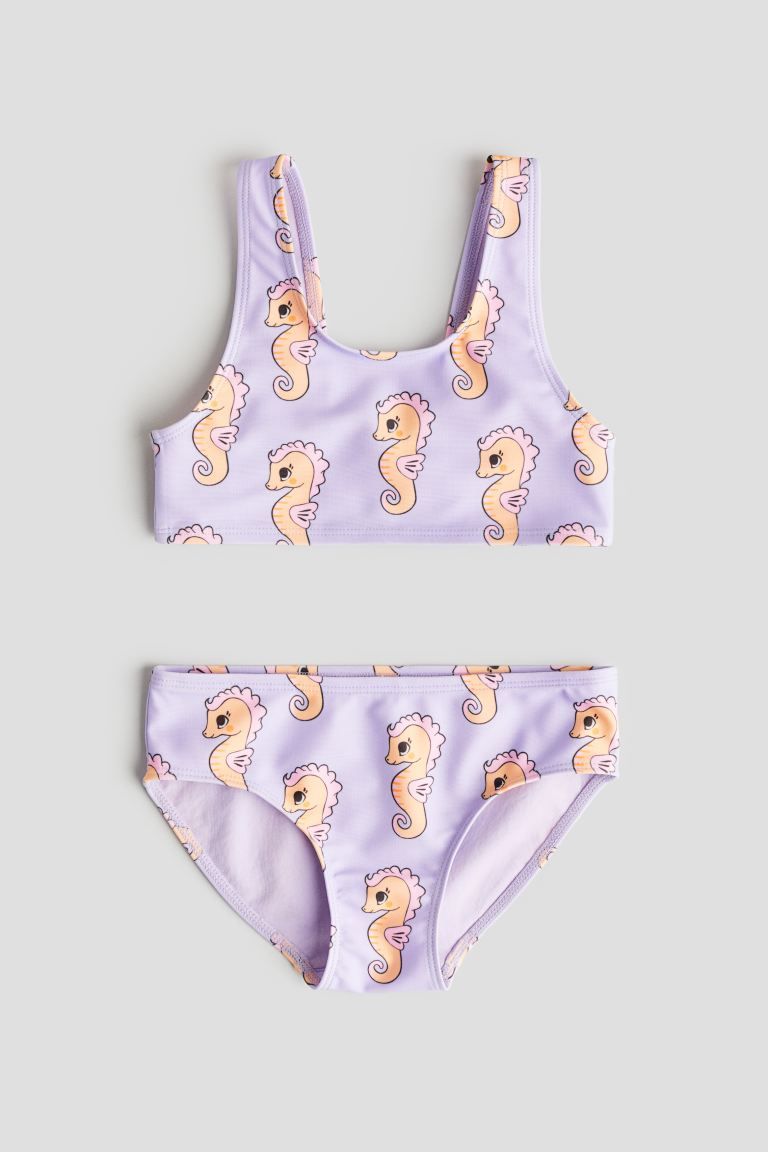 Patterned Bikini - Low-cut Neckline - Sleeveless - Light purple/seahorses - Kids | H&M US | H&M (US + CA)