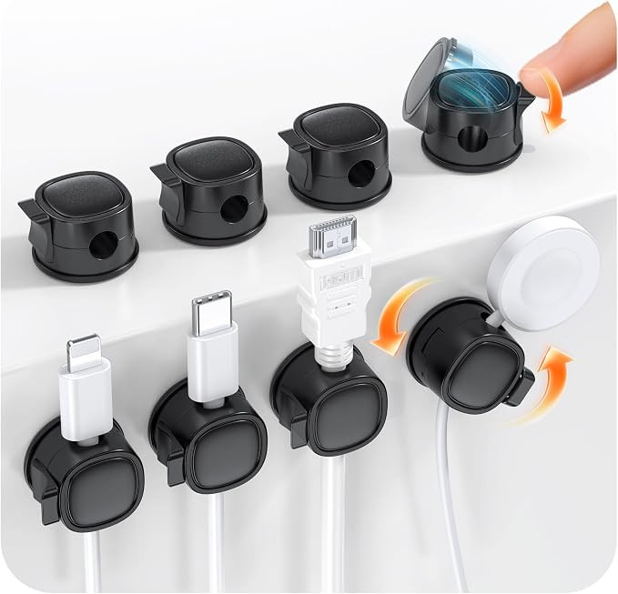 8 Pack Rotatable Cable Clips Cord Organizer,Desk Cable Management Accessory,Cord Clips,Adhesive U... | Amazon (US)