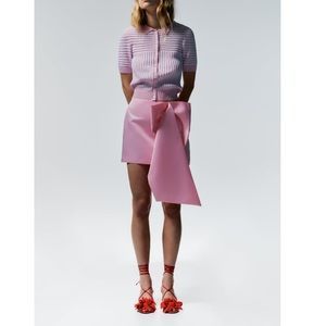 Zara Satin Effect Pink Mini Skirt with Bow | Poshmark