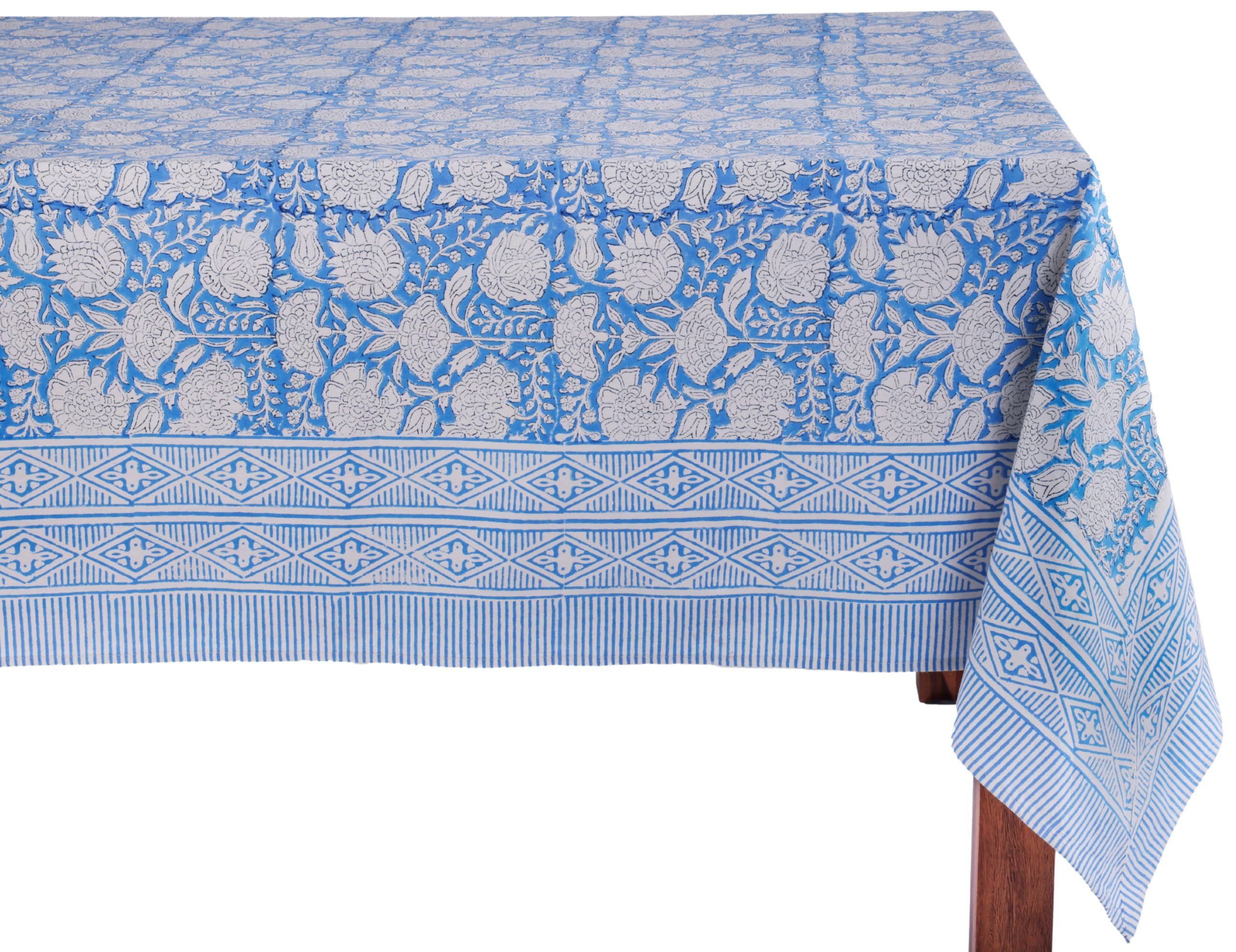 ATOSII Azora Blue 100% Cotton Square Summer Tablecloth, Block Print Floral Table Cloth for Dining... | Amazon (US)