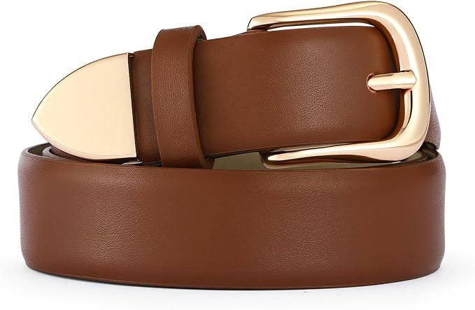 Women's Leather Belts with Gold Buckle Fashion Leather Waist Belt Elegant Ladies Belts for Jeans ... | Amazon (US)