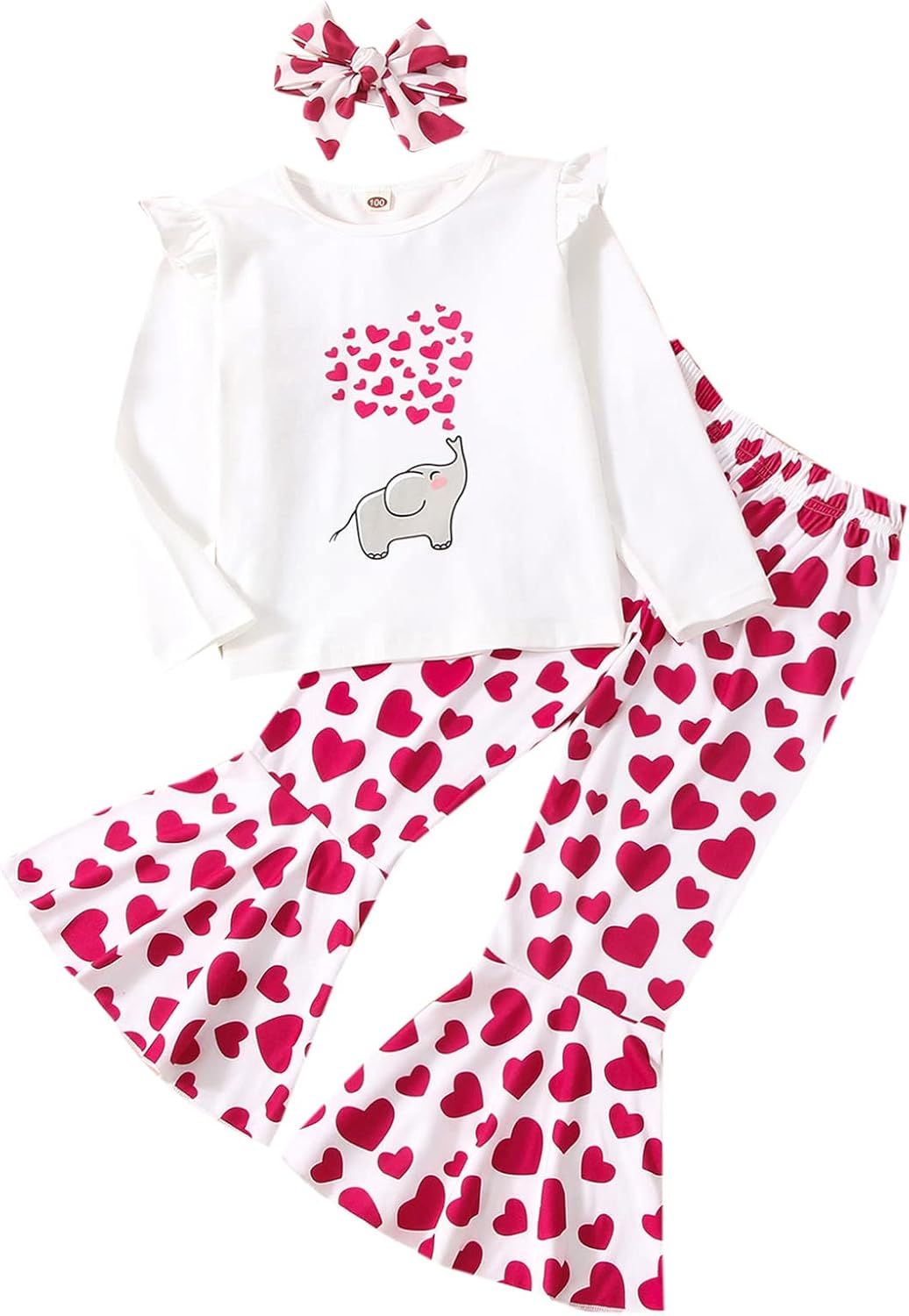 Toddler Baby Girls Valentine's Day Outfits Ruffle Long Sleeve Shirt Heart Bell Bottoms 2Pcs Cloth... | Amazon (US)