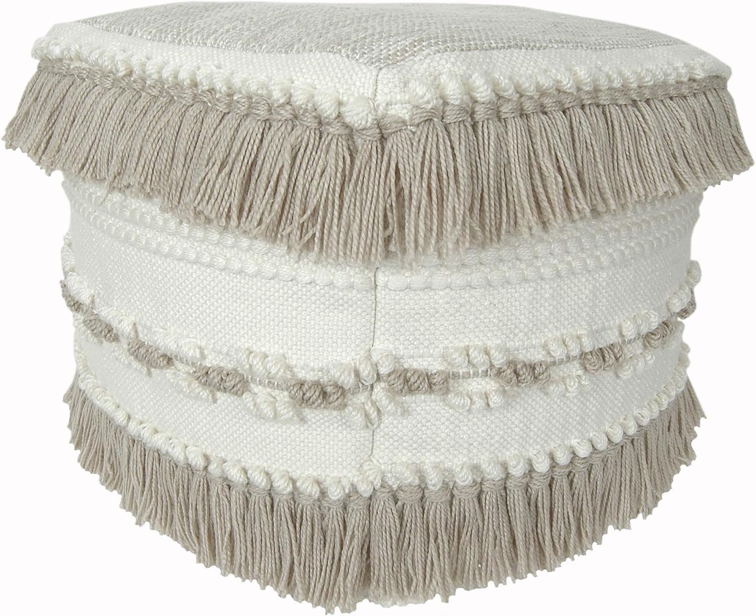 RULU 02278 Ottoman Outdoor/Indoor Pouf 18 inch x 18 inch x 18 inch Fringe, Natural | Amazon (US)