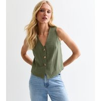 Women's Khaki Green Button Front Waistcoat New Look | New Look (UK)