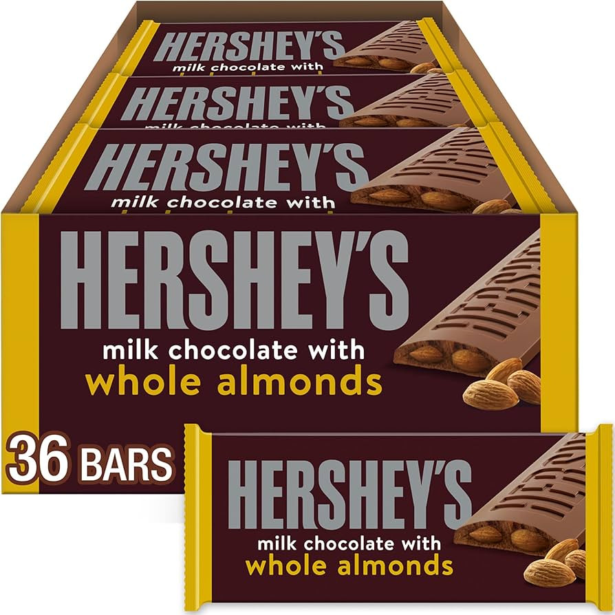 HERSHEY'S Milk Chocolate with Whole Almonds Candy Bars, 1.45 oz (36 Count) | Amazon (US)