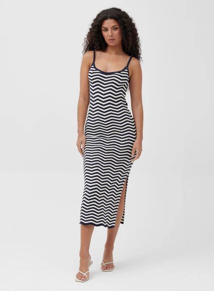 Navy Stripe Cut Out Knitted Midi Dress - Ottilie | 4th & Reckless