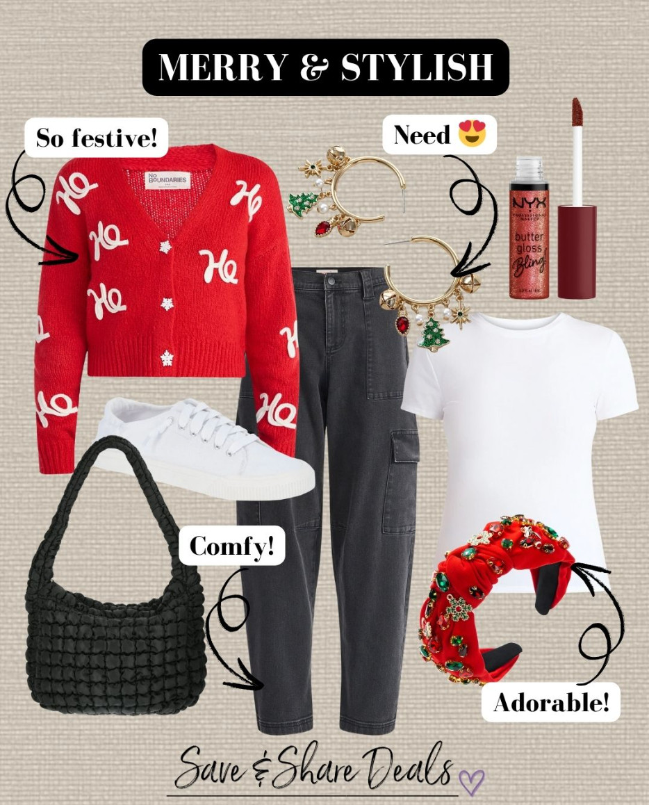 Walmart holiday sweater Christmas Sweater Headband NYX lipgloss No boundaries Time and Tru #walmartstyle 

 