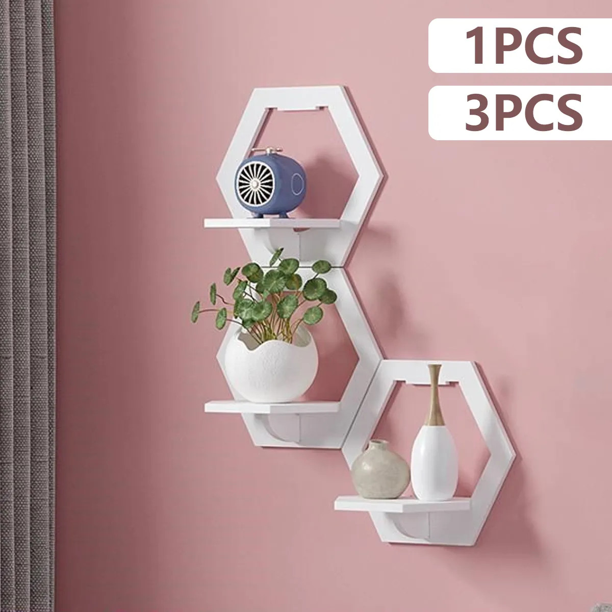 3pcs Hexagon Wall Shelf Punch Free Bedside Wall Display Stand Wall Mounted Flower Pot Holder Tv B... | Temu Affiliate Program