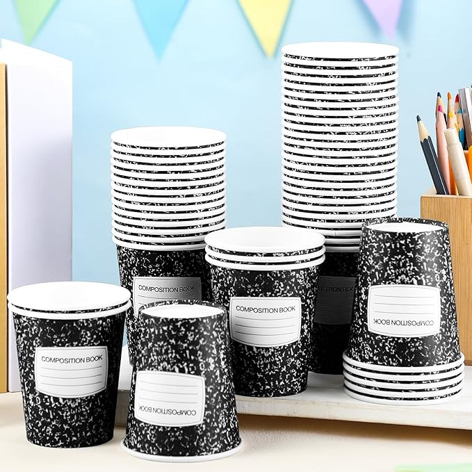 50 Pack Back to School Cups 9 oz Composition Book Paper Cups Disposable Funny Cold Hot Drinkware ... | Amazon (US)