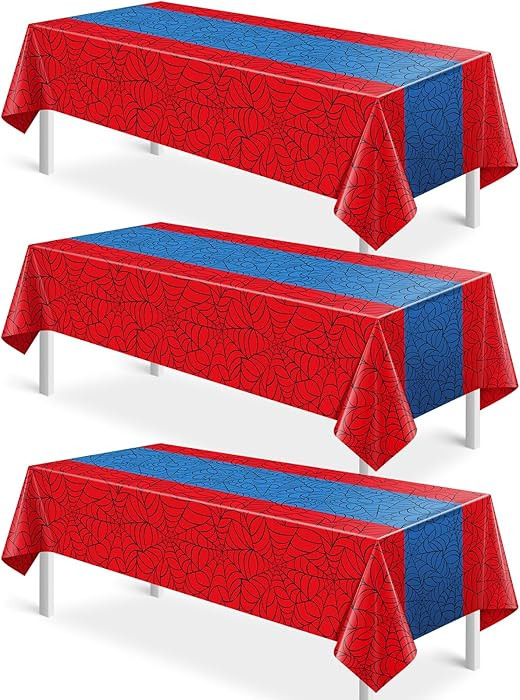 3Pcs Spider Web Themed Birthday Party Tablecloths Decorations,Red Blue Hero Plastic Table Cover D... | Amazon (US)