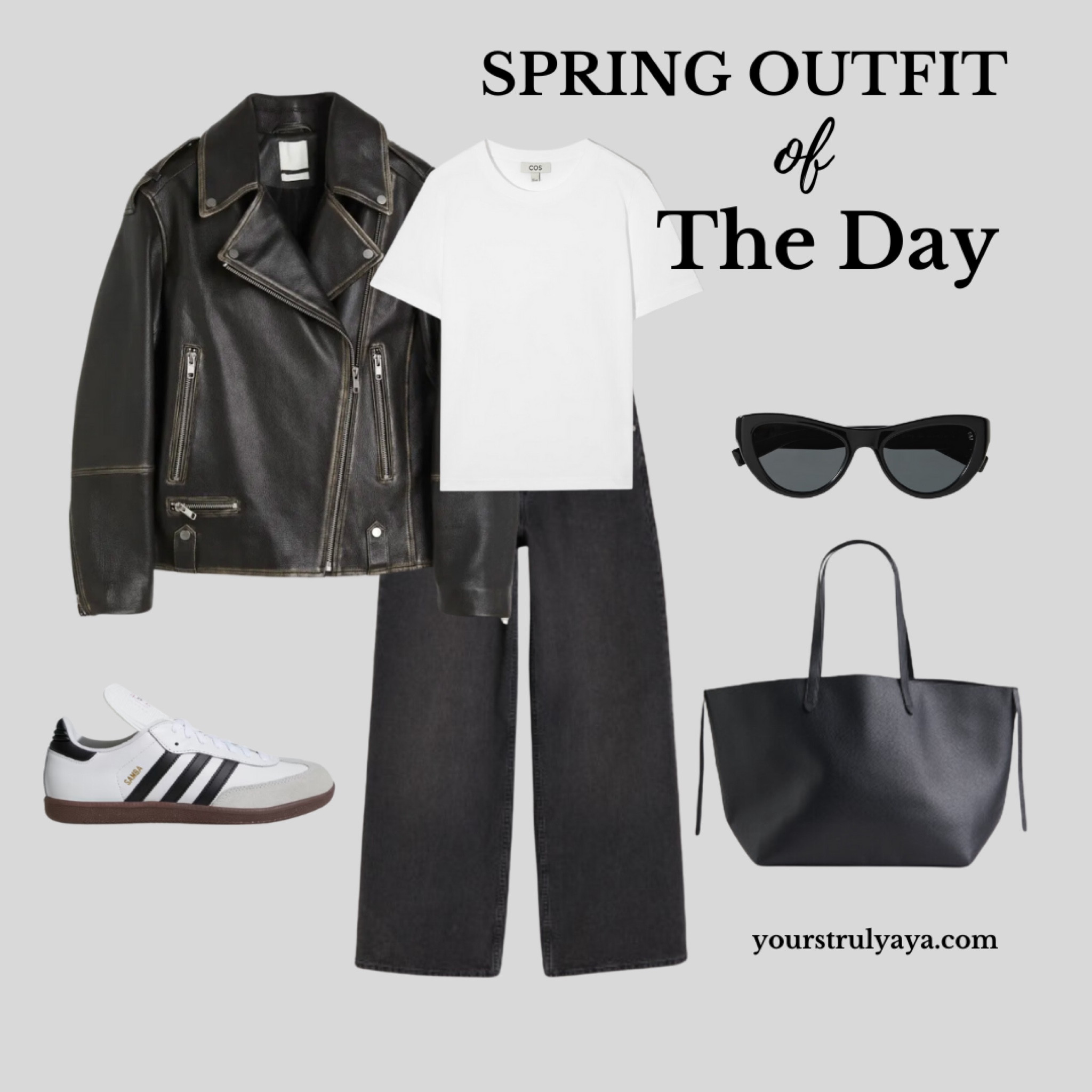 Spring Outfit: Leqther jacket, sneakers, white t shirt,sunglasses, shopper bag.

#LTKstyletip #LTKU #LTKworkwear