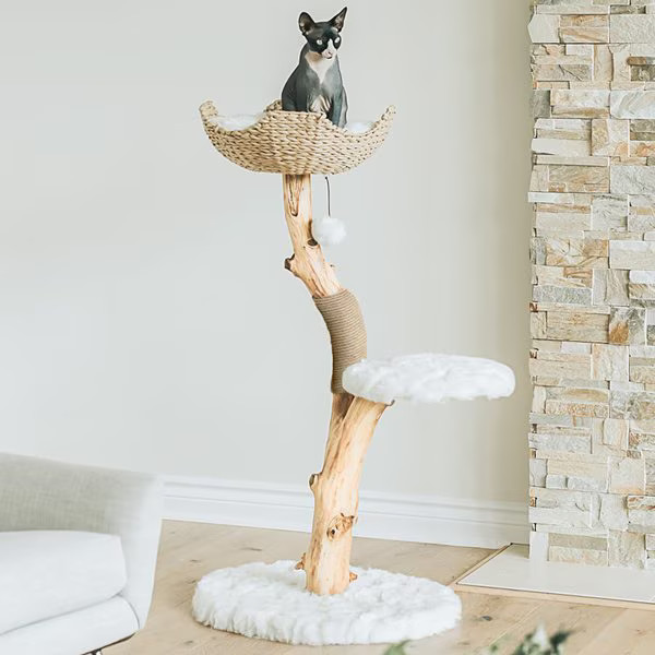 Mau Uni 41-in Faux Fur Basket Bed Cat Tree | Chewy.com