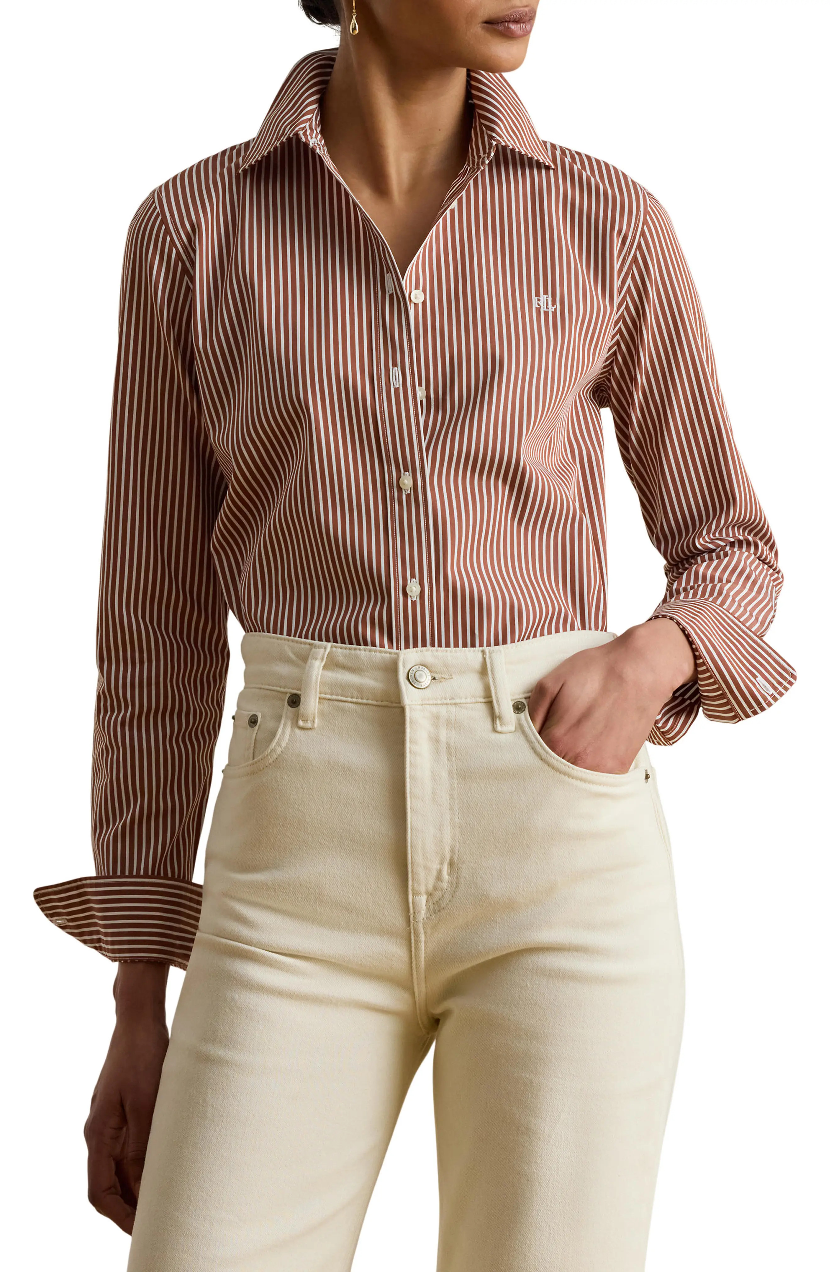 Classic Fit Stripe Cotton Broadcloth Button-Up Shirt (Women) | Nordstrom | Nordstrom