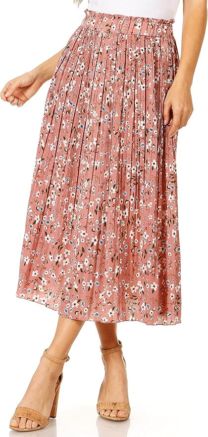 Pleated Midi Skirts for Women with Pockets, Elastic High Waisted Skirt Reg & Plus Size Womens Sum... | Amazon (US)