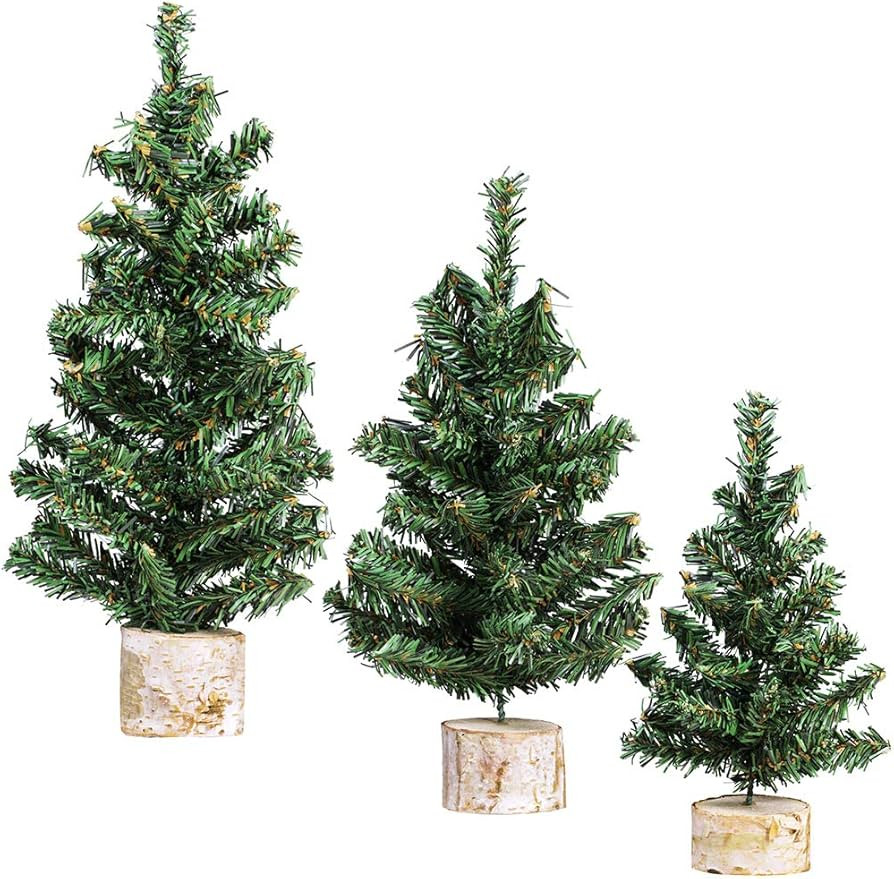 Winlyn 3 Pack Mini Canadian Pine Trees with Wood Bases Artificial Miniature Christmas Trees for H... | Amazon (US)