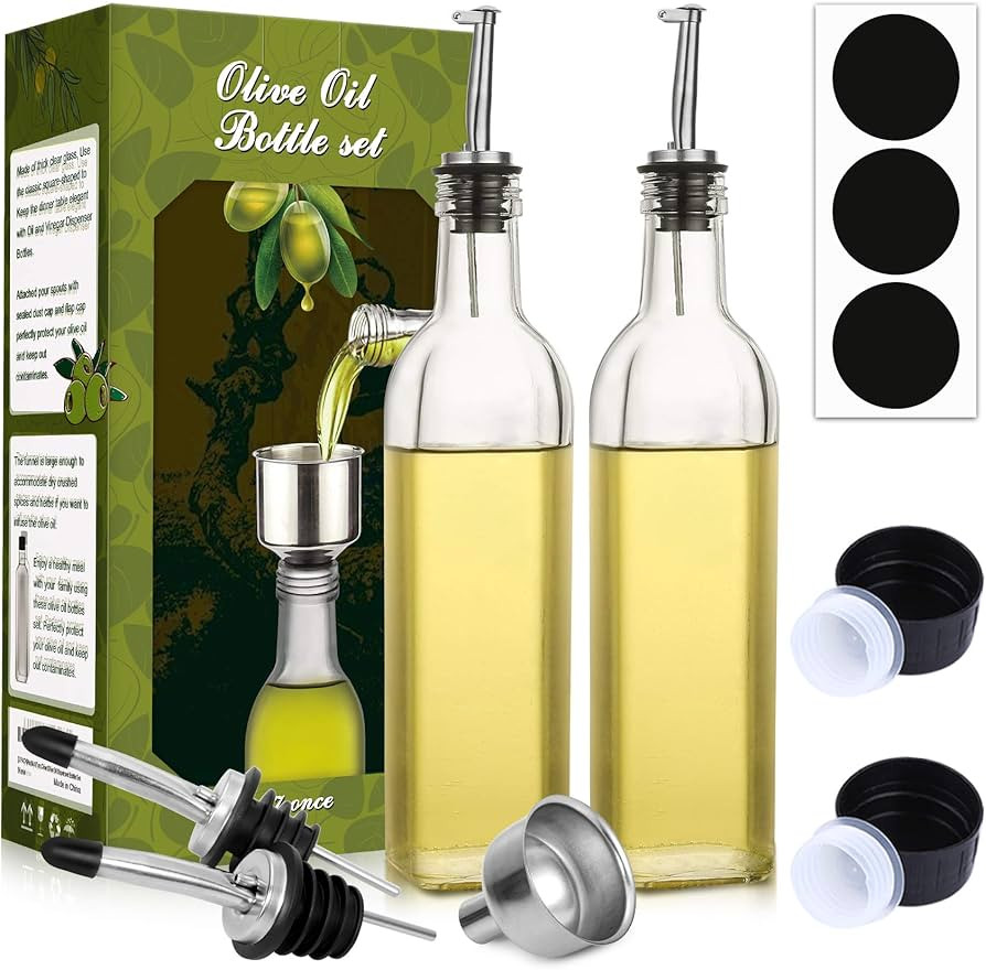 [2 PACK]AOZITA 17 oz Glass Olive Oil Dispenser Bottle Set - 500ml Clear Oil & Vinegar Cruet Bottl... | Amazon (US)