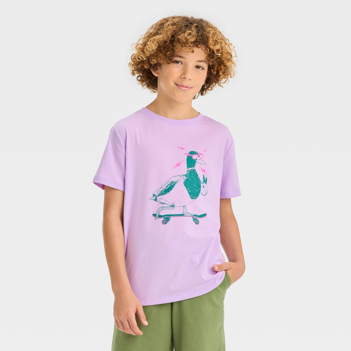 Boys' Short Sleeve Duck on a Skateboard Graphic T-Shirt - Cat & Jack™ Purple | Target
