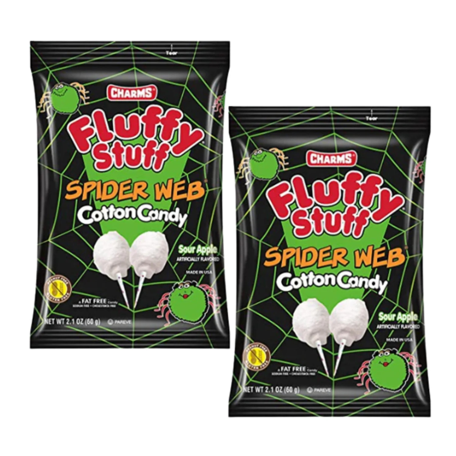 2Pack Charms Fluffy Stuff Spiders Web Cotton Candy, Sour Apple Flavor, Fat and Sodium Free Candie... | Walmart (US)