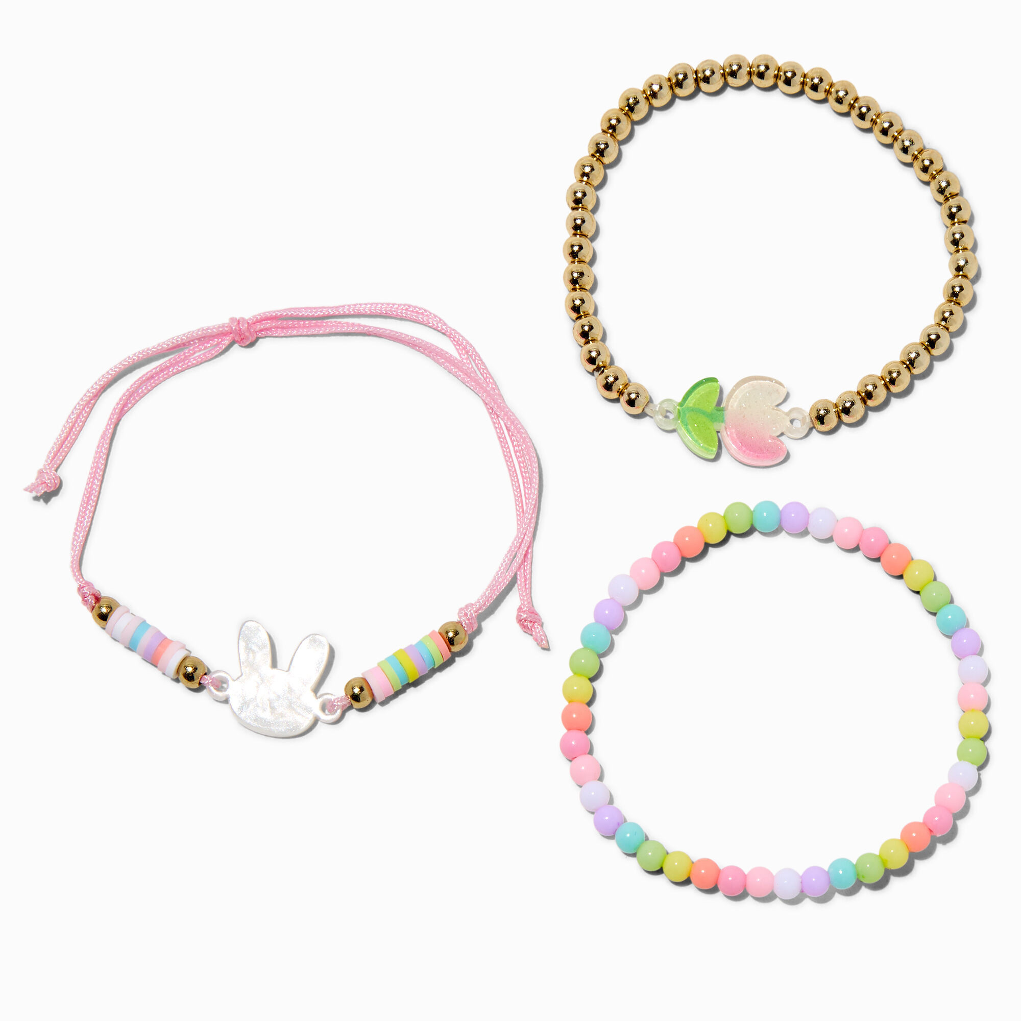Claire's Club Bunny Bloom Bracelets - 3 Pack | Claire's (UK)