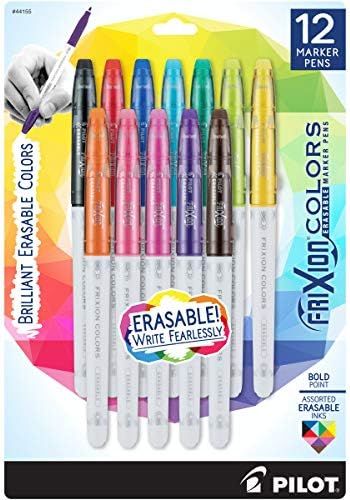 PILOT FriXion Colors Erasable Marker Pens, Bold Point, Assorted Color Inks, 12-Pack (44155) | Amazon (US)