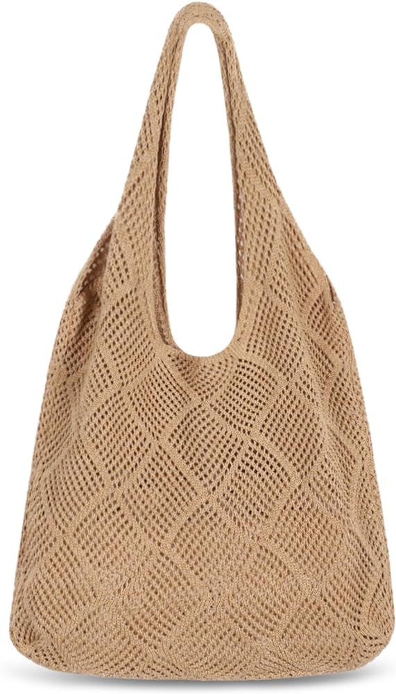 Crochet Tote Bag, Mesh Beach Bag Knit Summer Hobo Bag Vacation Boho Tote Bag for Women | Amazon (US)