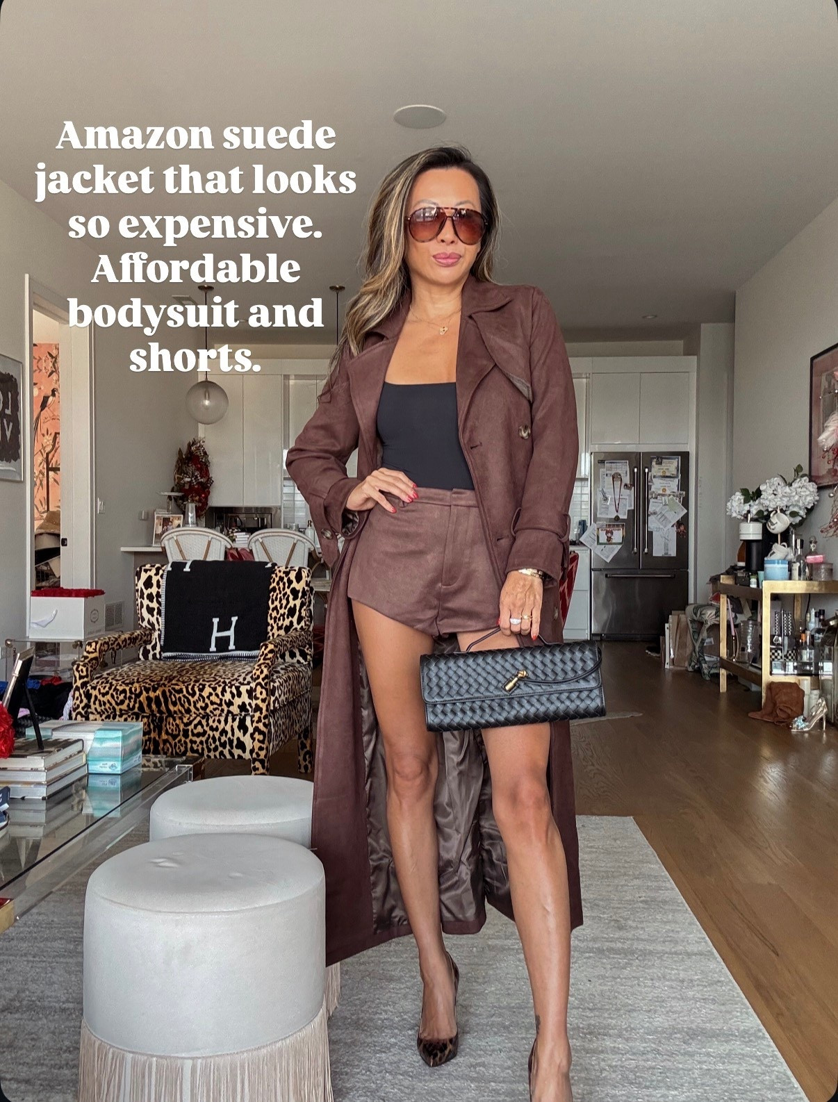 Amazon suede jacket and skims like bodysuit, affordable shorts, Bottega like Amazon bag. Size small in all. Fall outfit, fall style 

#LTKFindsUnder100 #LTKStyleTip