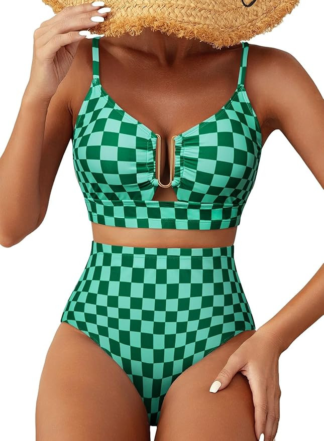 Herseas Womens 2 Piece High Waisted U Wire Bikini Set Floral Print Swimsuit Crisscross Back Bathi... | Amazon (US)
