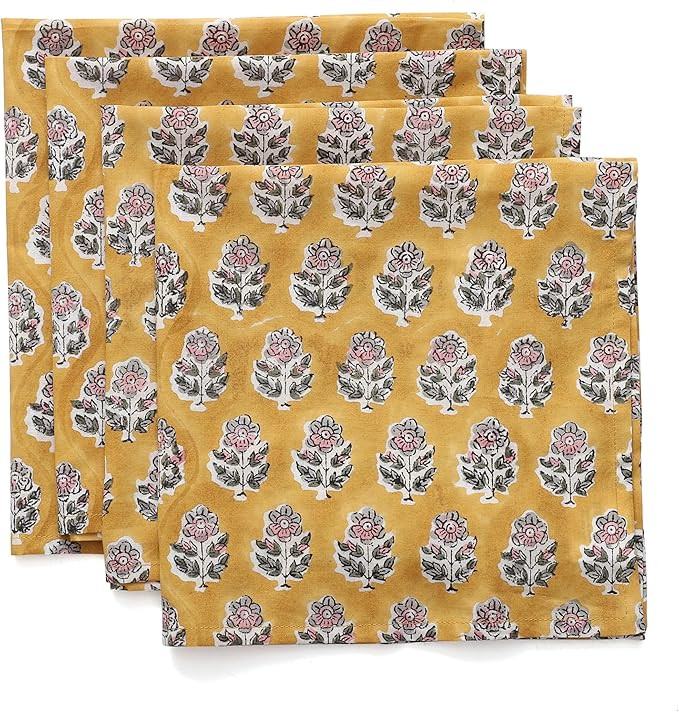 CPC Cloth Napkins 100% Cotton Set of 4 Reusable Napkins, Indian Block Print Toile Floral Dinner N... | Amazon (US)