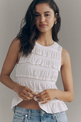 Maeve Cotton Shirred Ruffle Tank | Anthropologie (US)