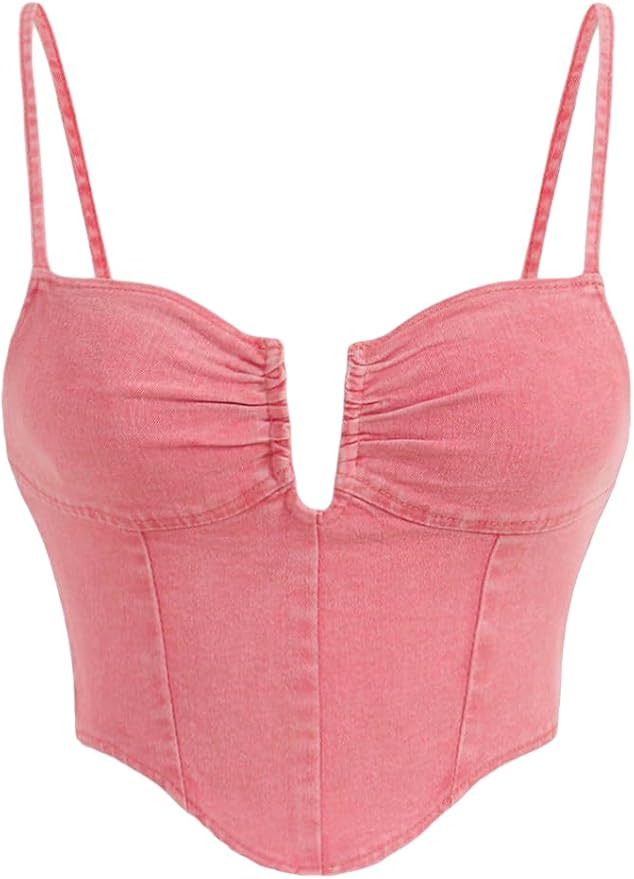 Verdusa Women's Notched Neck Sleeveless Asymmetrical Denim Top Cami Bustier | Amazon (US)