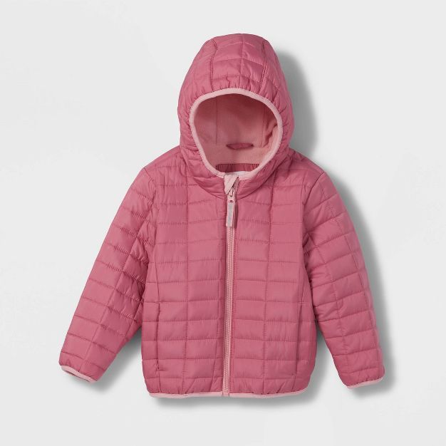 Toddler Long Sleeve Puffer Jacket - Cat & Jack™ Pink | Target