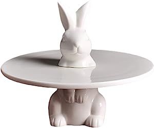 DOITOOL Ceramic Bunny Rabbit Cake Stand Cupcake Stand Ceramic Dessert Plates Bunny Candy Dish Gif... | Amazon (US)