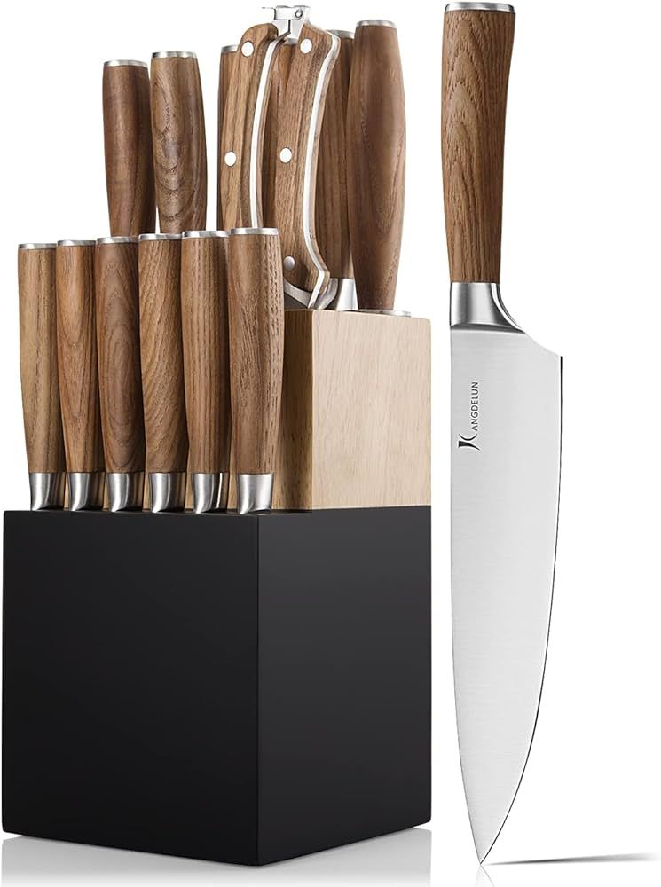 Kangdelun Natura Series 15 PCS Knife Block Set, Ultra Sharp High Carbon Stainless Steel with Wood... | Amazon (US)