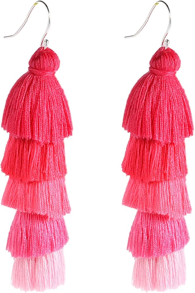 Bonnie Four Layered Earring Tassel Sterling Silver Hook Bohemia Ethnic Tiered Thread Tassel Earri... | Amazon (US)