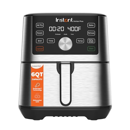 Instant Pot 6QT VORTEX Plus Air Fryer, 6-in-1, Air Fry, Broil, Dehydrate, Crisp, Roast, Reheat, Bake, Dishwasher-Safe Airfryer basket, from the Makers of Instant Pot, Stainless Steel | Amazon (US)