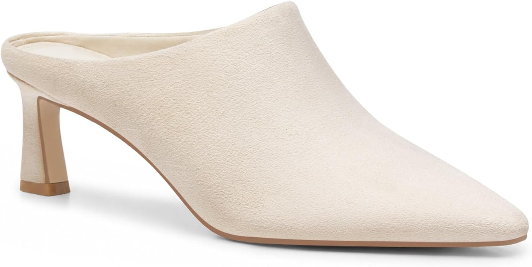 Coutgo Womens Kitten Heels Mules Closed Pointed Toe Pumps Slip On Suede Work Dress Shoes | Amazon (US)
