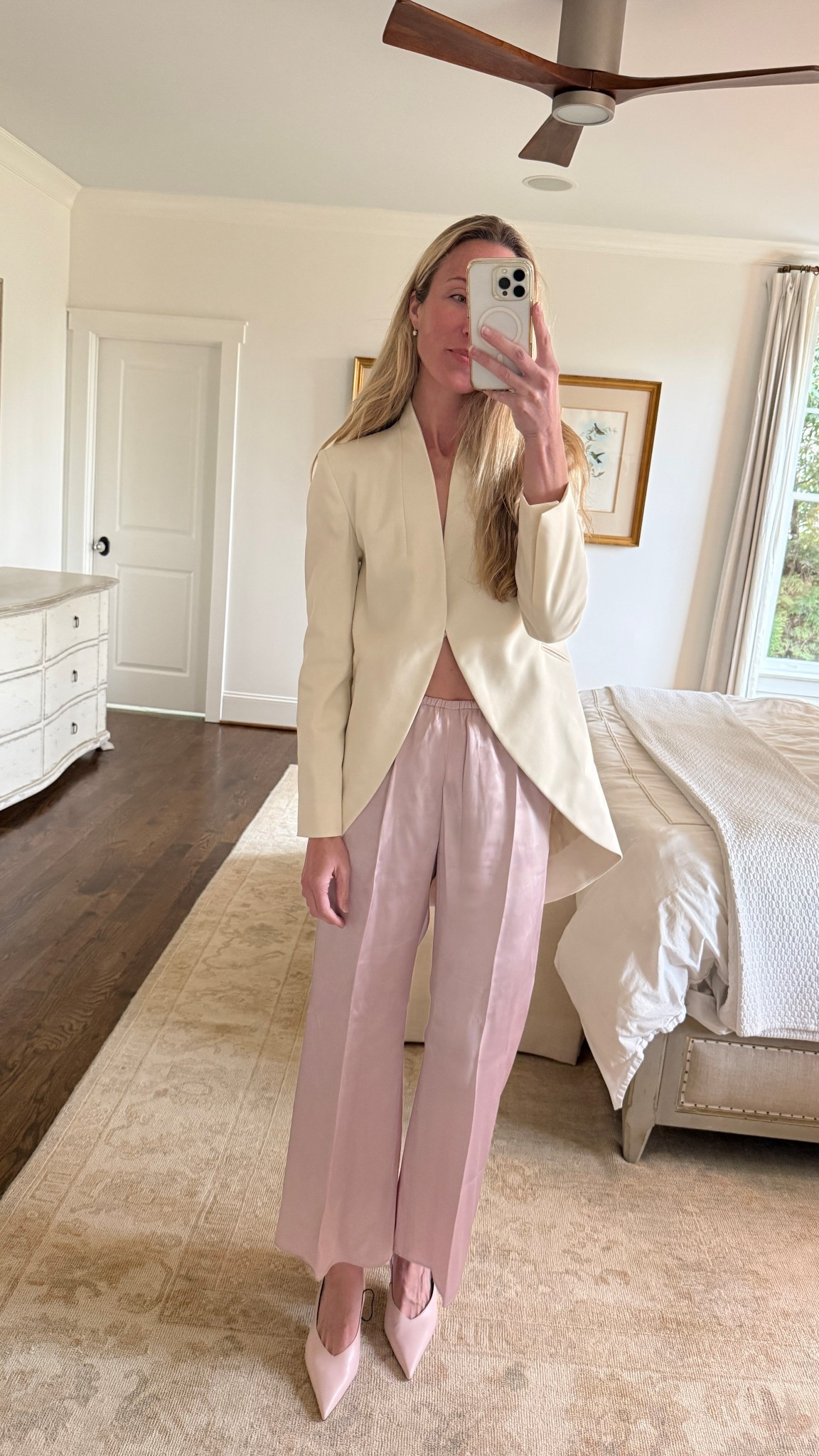 Dressy spring outfit 🌸 S white blazer worn as a top, XS @jcrew Cosmo pants in mauve, heels true to size. 

spring blazer, spring pants, dressy spring pants, satin pants, JCrew cosmo pants, JCrew spring 

#LTKootd #LTKSeasonal