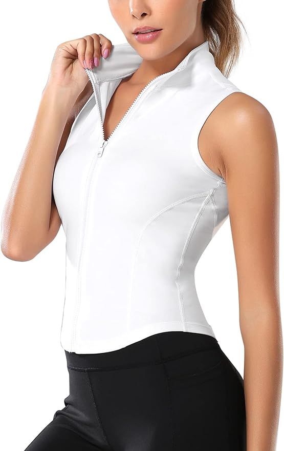 FEOYA Women Sleeveless Athletic Tank Top Shirts Full Zip Up Tshirt for Yoga Running Fitness Exerc... | Amazon (US)