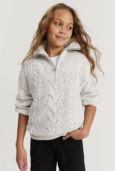 Teen Cable Half Zip Knit | Country Road (AU)