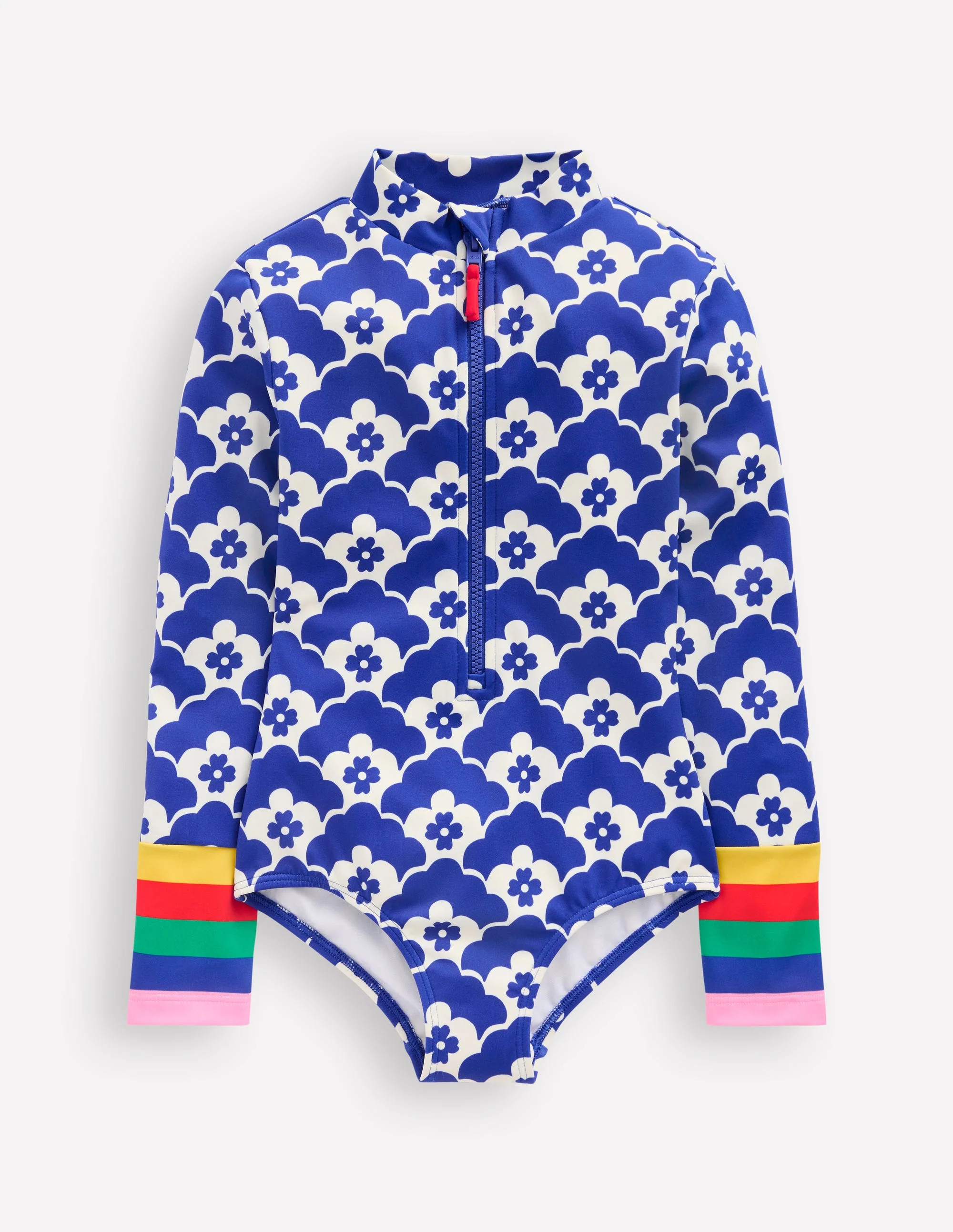 Long-Sleeved Swimsuit-Orion Blue Flower Geo | Boden (US)