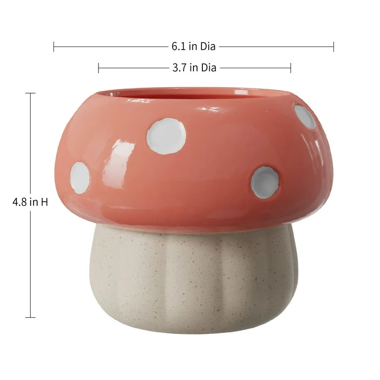 Mainstays 6.1" x 6.1" x 4.8" Ceramic Coral Peony Mushroom Planter | Walmart (US)