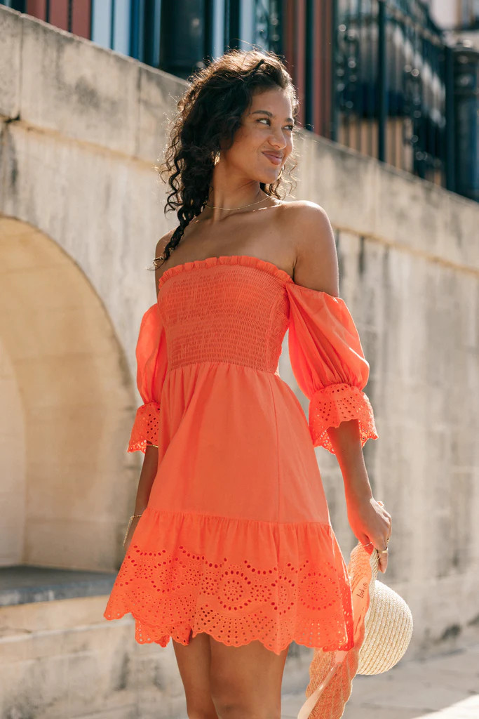 Aniston Off Shoulder Mini Dress - Orange | Petal & Pup (US)
